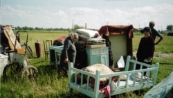 Палаточный лагерь аварцев из чеченской станицы Бороздиновская после ее зачистки российскими войсками. Дагестан, окрестности Кизляра. Фото Натальи Эстемировой, архив Центра защиты прав человека "Мемориал". 2005 год