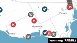 Скриншот карты военных объектов Крыма, созданной журналистами Крым.Реалии