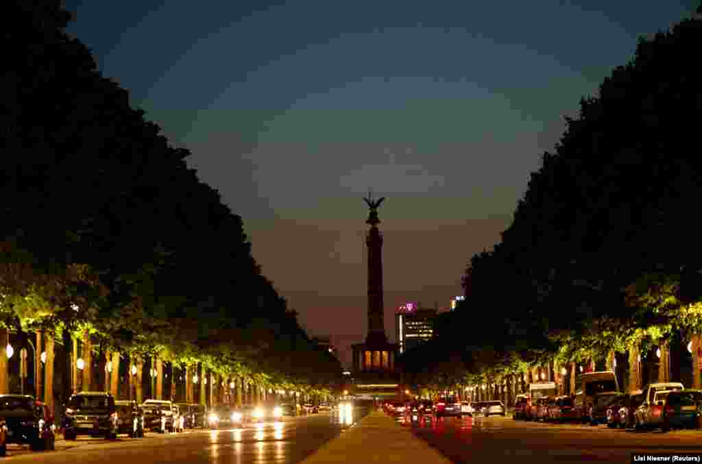 Berlin's Victory Column is among the monuments that have gone dark.  On August 24, Germany approved drastic measures to cut back on energy use including limiting heating to 19 degrees Celsius (66 degrees Fahrenheit) inside public buildings and switching off aesthetic lighting on monuments. A ban on private heated swimming pools is also being considered. 