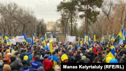 Акция протеста в поддержку Украины в Казахстане, Алматы, 6 марта 2022 года