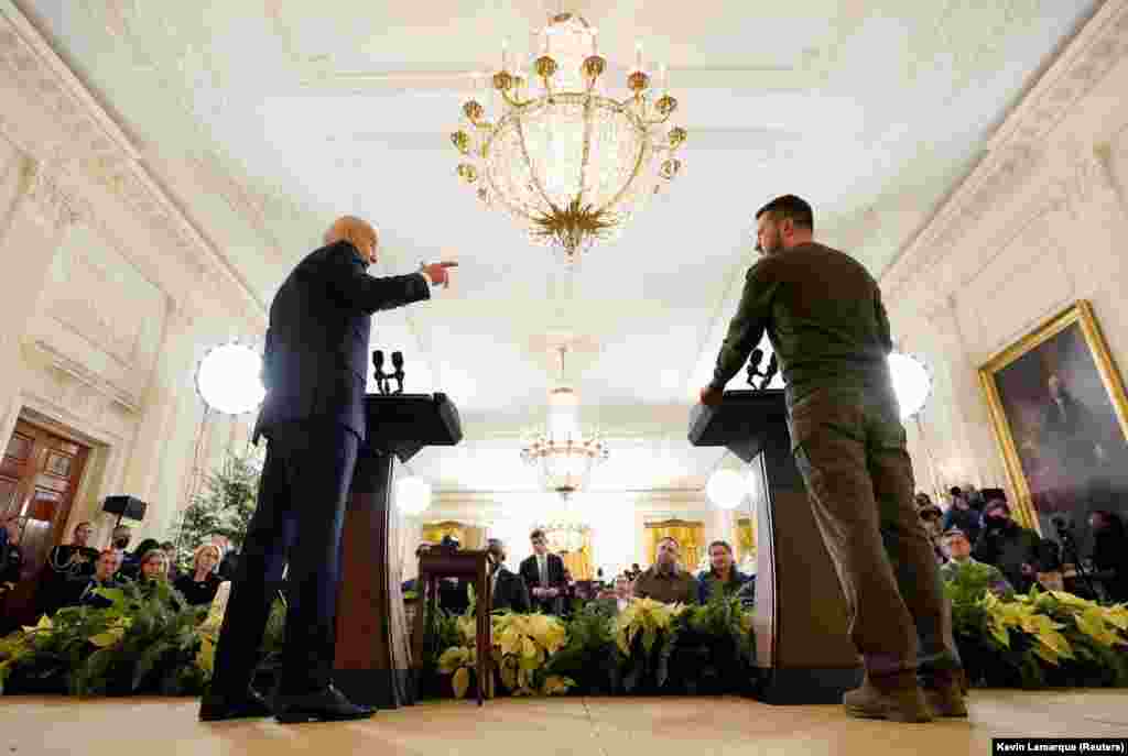 Biden and Zelenskiy hold a joint news conference in the East Room of the White House.  While the aid bill is expected to pass, U.S. support for Ukraine has waned as the war drags on and as Americans feel the pinch from high inflation.