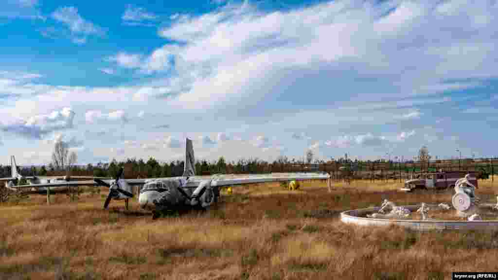 Два списанные военно-транспортные самолеты Ан-26 и пожарная автомашина создают особый антураж «африканской» среде обитания крымских львов