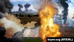 Мапа Криму на тлі бойових дій, фотоколаж