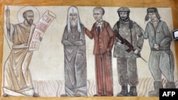 Патриарх Кирилл, Владимир Путин и сепаратисты Донбасса на Страшном суде. Изображение в одной из грекокатолических церквей Львова