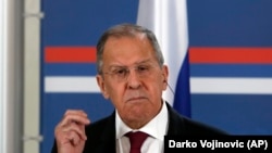 Министр иностранных дел России Сергей Лавров на пресс-конференции в Белграде 15 декабря 2020 года