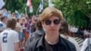Илья Лешуков во время акции протеста против российского вторжения РФ в Украине. Тбилиси, 12 июня