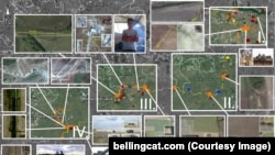 Набор снимков из космоса, иллюстрация Bellingcat к своему расследованию