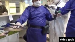 A videograb from the television inauguration of the Iranian device, which officials said can detect coronavirus.