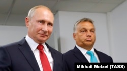Владимир Путин и Виктор Орбан на переговорах в Будапеште, август 2017 года