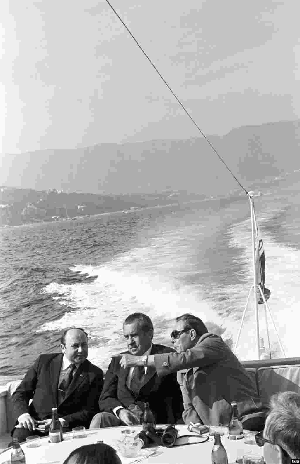Despite East-West tensions, Brezhnev and U.S. President Richard Nixon shared a suprising number of relaxing moments. The Cold War adversaries went on a Black Sea boat trip during Nixon's trip to Crimea in 1974. 