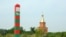 Часовня мученика Виктора на острове Большой Уссурийский и пограничный столб границы с Китаем