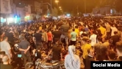 Crowds protest over water shortages in the Iranian province of Khuzestan earlier this month.