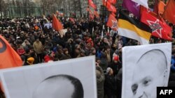 Protesters rally in central Moscow on April 6 to demand the release of political activists jailed after clashes with the police on the eve of Vladimir Putin's return to the Kremlin last year.