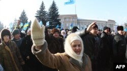 Демонстрация сторонников Виктора Януковича прошла в Макеевке (Донецкая область), 25 января 2014 г.