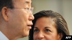 United Nations Secretary-General Ban Ki-moon with Susan Rice, U.S. ambassador to the UN