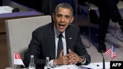 U.S. President Barack Obama syas Russia's actions in Ukraine a sign of "weakness."