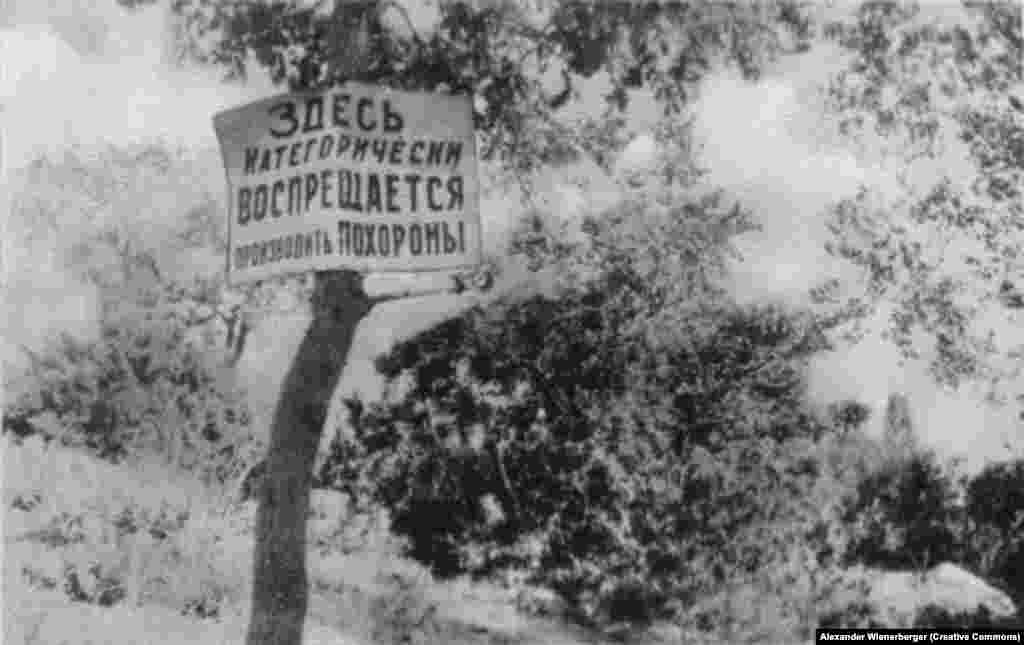 In the blooming countryside, a sign reads: "The burial of corpses is strictly forbidden here!" 