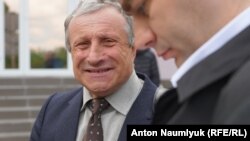 Crimean journalist Mykola Semena outside a court in Simferopol last month.