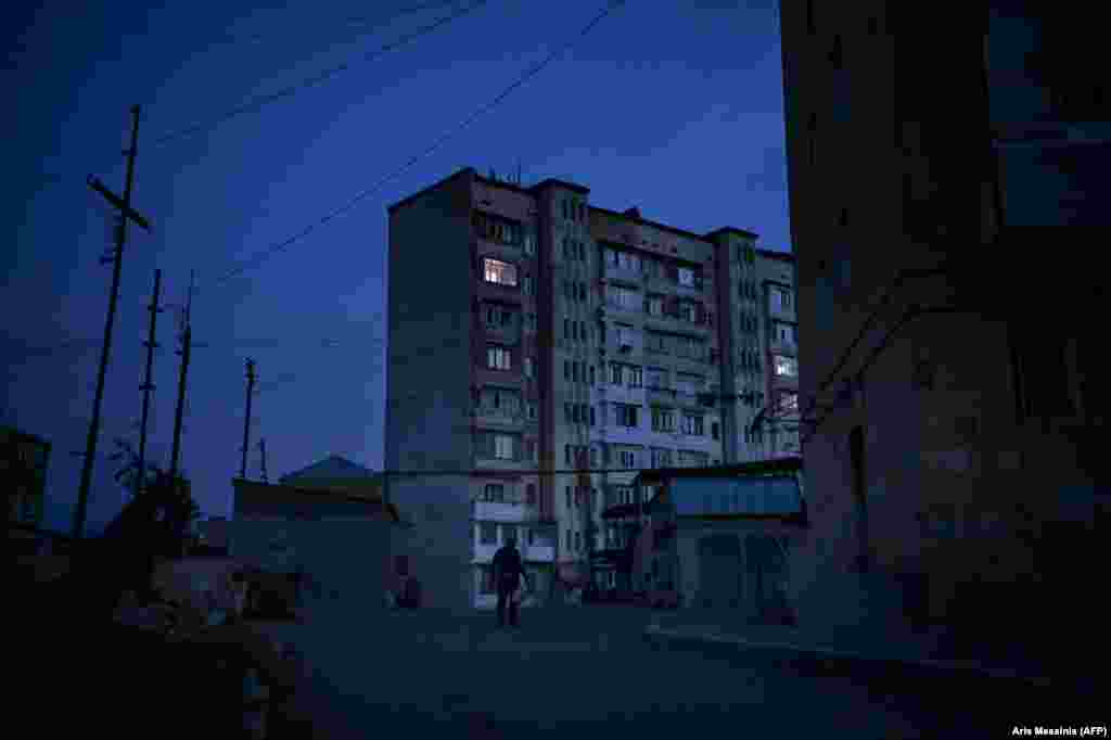 A largely empty apartment block in Stepanakert on October 20. Stepanakert was home to some 55,000 people, mostly ethnic Armenians, before a major battle broke out on September 27 between Armenian and Azerbaijani forces. Many residents have since fled to Armenia from the breakaway region, which is internationally recognized as part of Azerbaijan.  