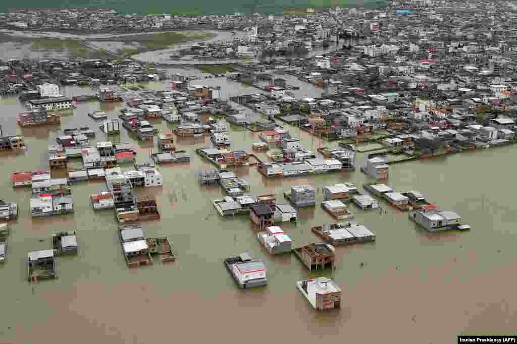 The office of the Iranian presidency provided this photo of Golestan Province as President Hassan Rohani visited affected areas. 