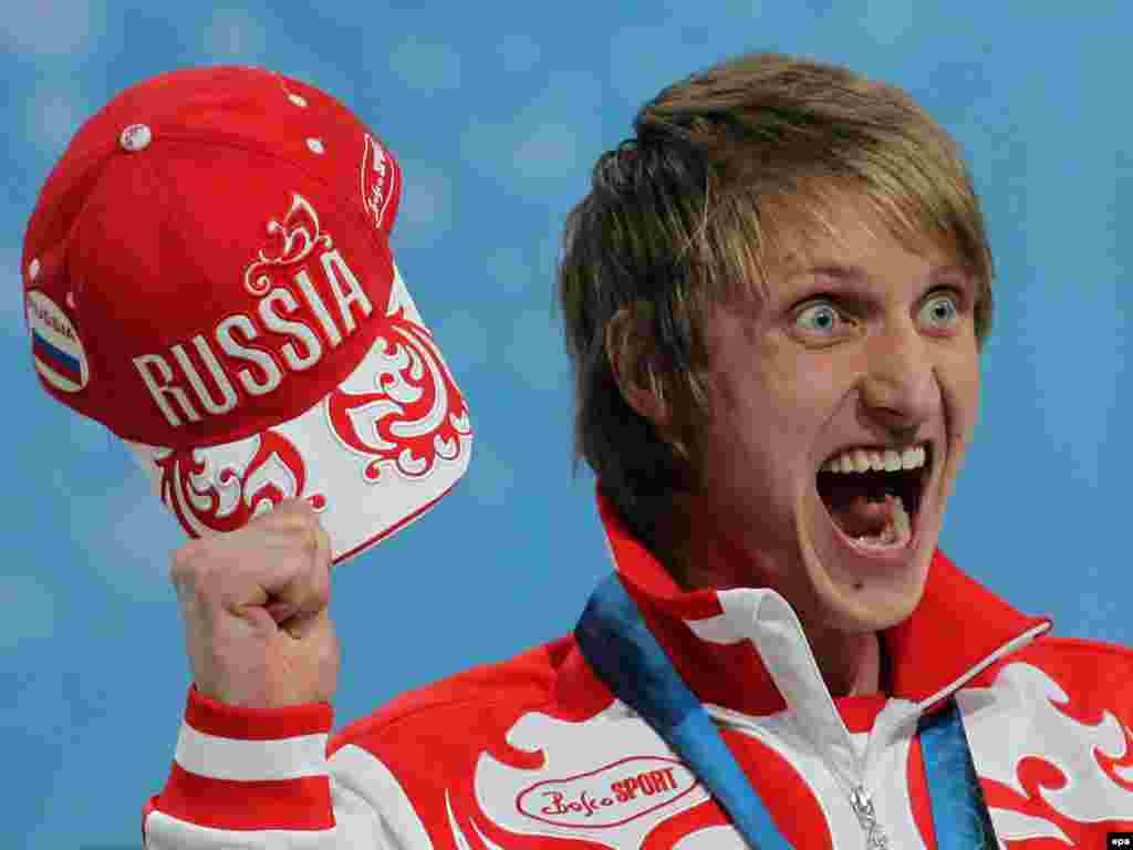 Men's 10,000-meter speed skater Ivan Skobrev of Russia celebrates his silver medal in Vancouver in 2010, one of just 14 medals brought home by the Russian team. Where the team reportedly did excel was in hosting wild parties.