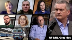 Коллаж. Крымчане, которые вынуждено покинули Крым после 2014. Российский глава Крыма Сергей Аксенов