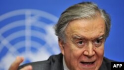EU representative Pierre Morel speaks at the press conference after the talks