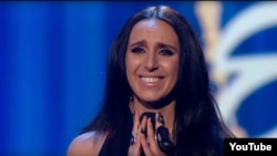 Jamala after performing her song in the quarterfinal of Ukraine's competition to select its entry for this year's Eurovision song contest.