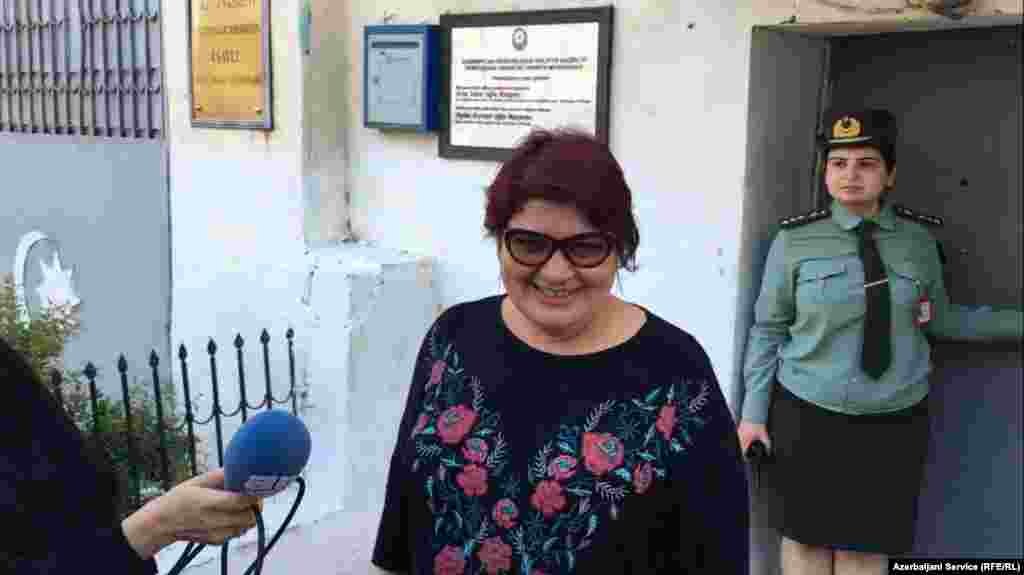 Moments after Ismayilova's release from prison in Baku on May 25, 2016