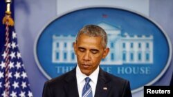 Президент США Барак Обама делает заявление для прессы