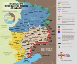 A December 6 map showing the security situation in eastern Ukraine, according to the National Security and Defense Council.