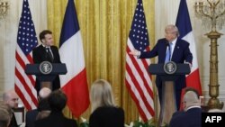 Эммануэль Макрон и Дональд Трамп на совместной пресс-конференции