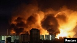 O explozie a unei drone în timpul unui atac cu drone rusești. Kiev, Ucraina, 24 mai 2025.