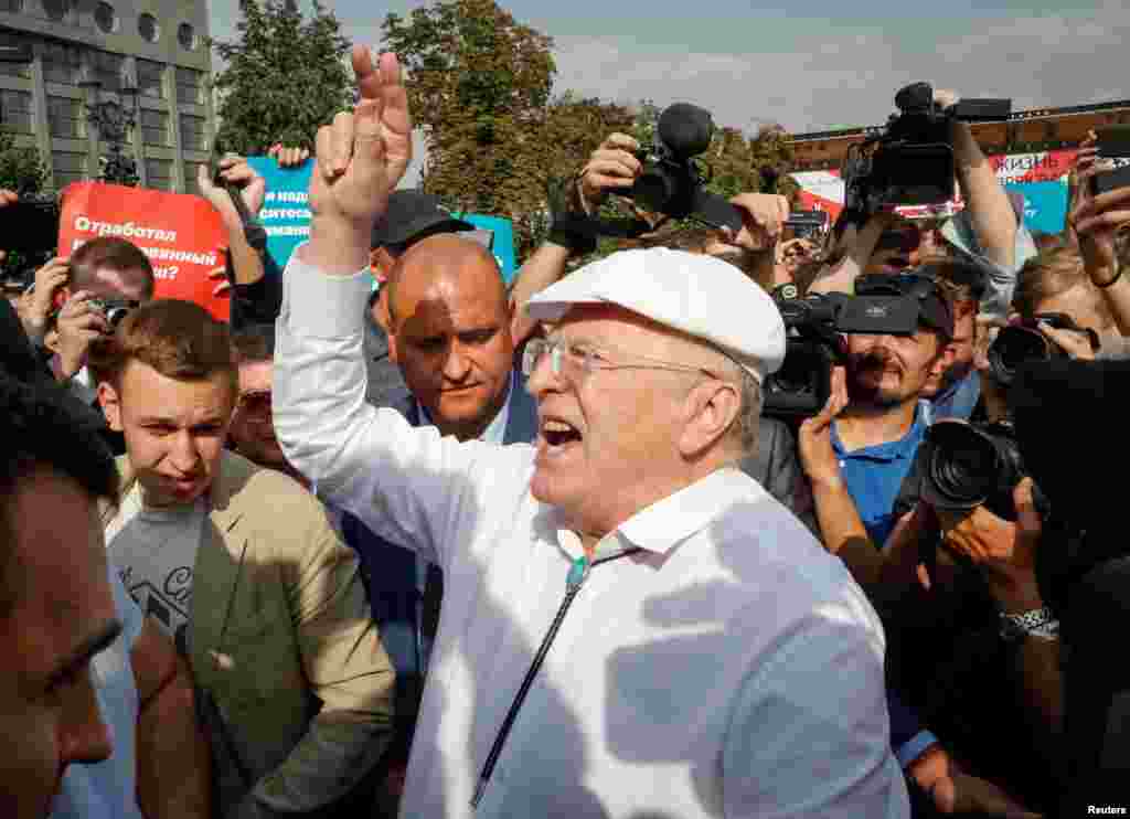 Veteran politician Vladimir Zhirinovsky attends the protest in Moscow. 