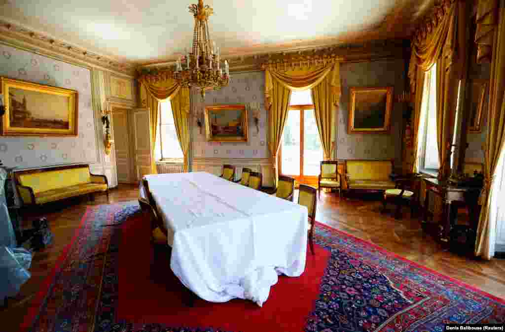A meeting room inside the villa on June 11, during preparations for the summit. 