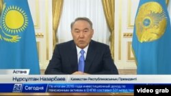 Kazakh President Nursultan Nazarbaev addresses the nation live on TV on January 30. It was his second such speech in just under a week.