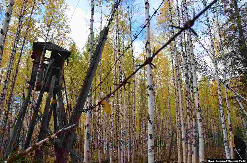 Watch towers were erected at the camps to ensure the strict supervision of the inmates. 