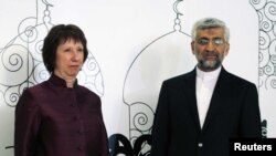 European Union foreign policy chief Catherine Ashton (left) and Iran's chief nuclear negotiator Saeed Jalili at a meeting in Baghdad earlier this year.
