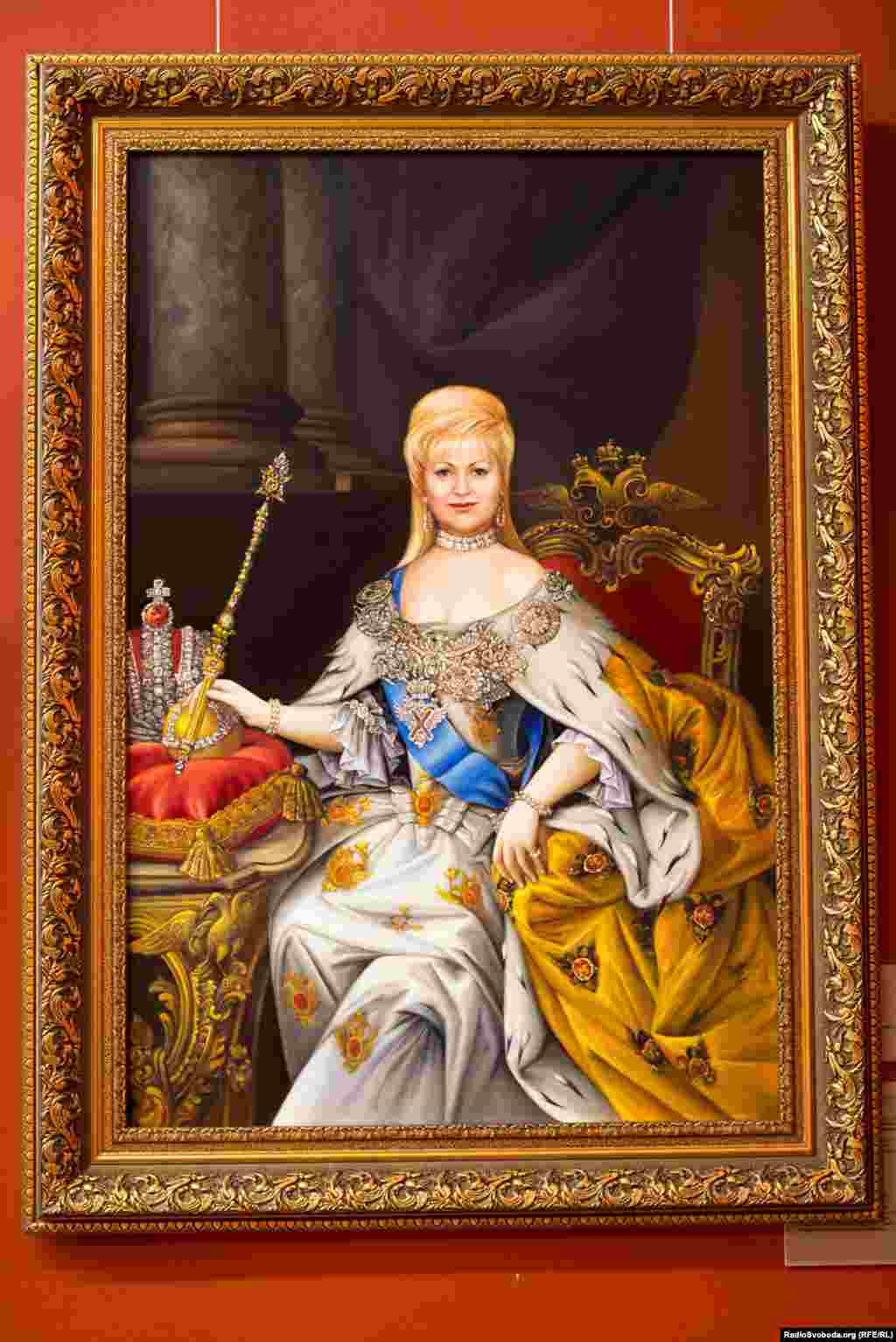 In this painting, Yanukovych's girlfriend, Lyubov Polezhay, is depicted as an empress.