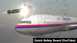 A graphic from the Dutch Safety Board report on the MH17 disaster which concluded that the plane was downed by a Russian-made Buk missile exploding near the cockpit.