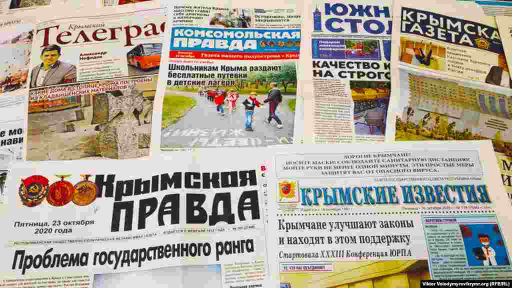 Кримські видання, які ще виходять. Щоправда, тижневик «Кримський телеграф» пропав з продажу останніми місяцями. Причини відсутності газети невідомі. Продавці в кіосках припускають, що «Кримський телеграф» міг припинити роботу через кризу, пов'язаного з пандемією коронавірусу