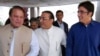 Pakistan's former Prime Minister Nawaz Sharif (left) with President Asif Ali Zardari (center) and his son Bilawal Bhutto Zardari, chairman of the ruling Pakistan People's Party