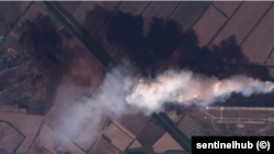 Пожар на военной базе под Тихорецком, спутниковый снимок Sentinel