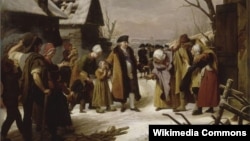 "Людовик XVI, раздающий милостыню крестьянам Версаля зимой 1788 года". Художник Луи Эрсан. 1817