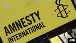 France -- A member of non-profit organization Amnesty International holds a sign as she takes part in a protest calling for the release of a group of Greenpeace activists imprisoned in Russia, on October 31, 2013, in Paris.