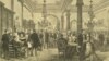 Президентские выборы 1876 года в США. Приемная кандидата демократов губернатора штата Нью-Йорк Сэмюэла Тилдена в ожидании объявления результатов голосования. Тилден – в центре, пожимает руку.