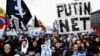 Demonstrators at an opposition rally in Moscow last month protest against the bill about sovereign RuNet and censorship on the Internet.
