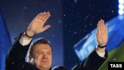 President-elect Viktor Yanukovych during a preelection rally in Kyiv in early February