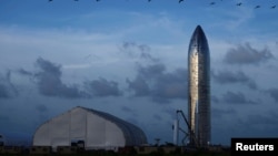 Starship на полигоне компании SpaceX в Бока-Чика на юго-востоке штата Техас